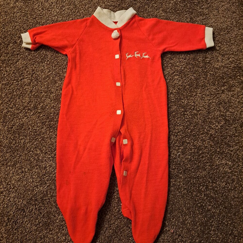 Vintage Trimfit Sleep & Play Baby's first Christmas footed pj sleeper W/Reindeer
